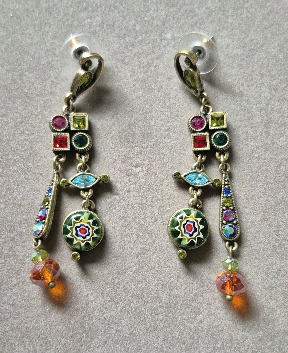 Sweet Romance USA multi color crystal long dangle pierced earrings