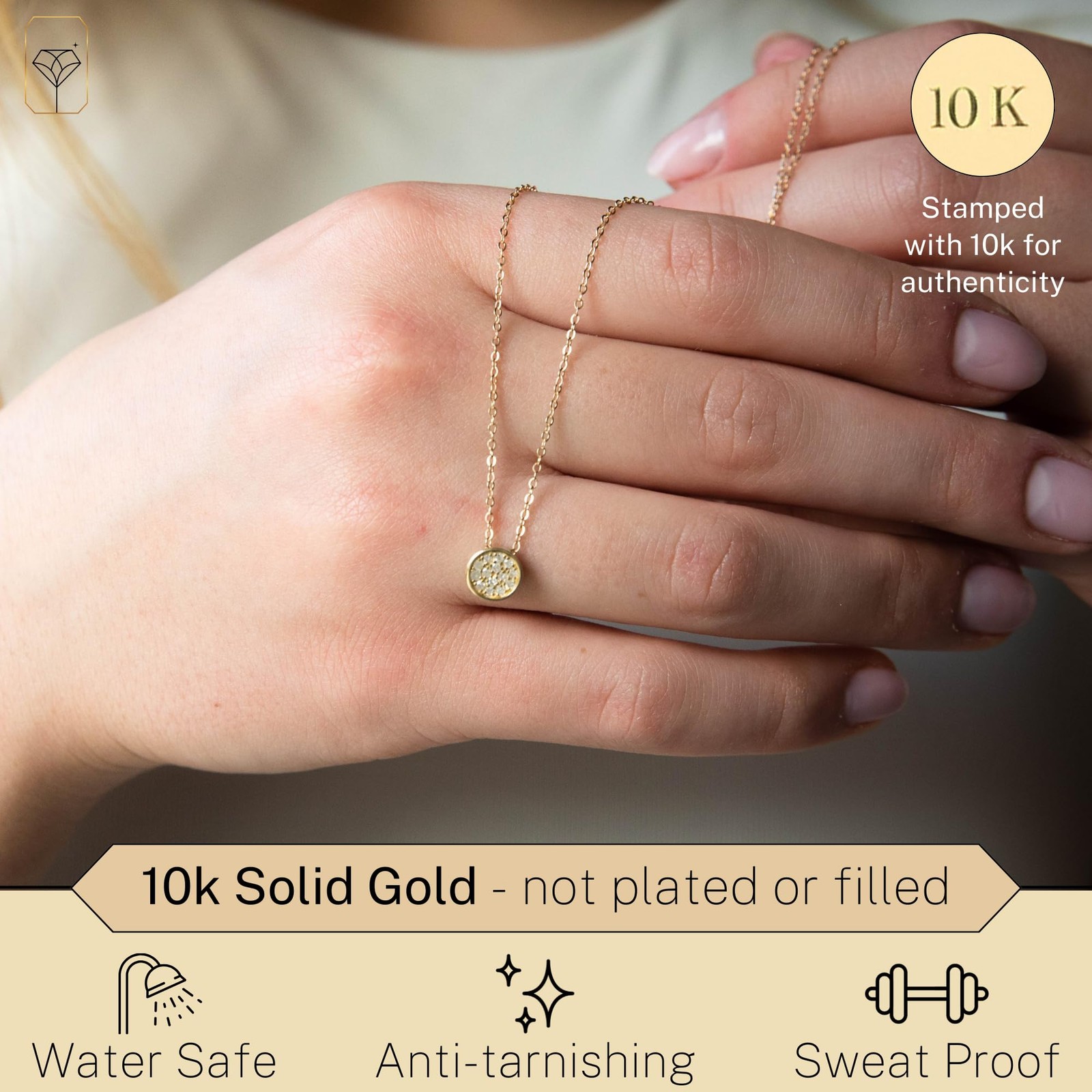 10K Yellow Gold Round Solitaire Diamond Necklace With 18″ Slip Through Chain