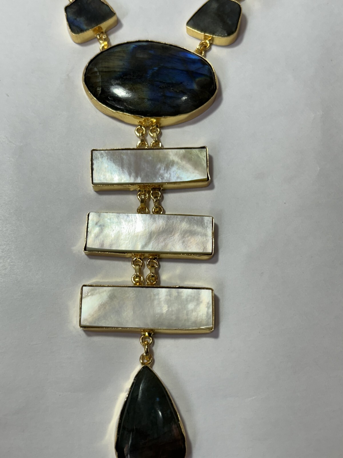 Natural Labouredite Rough Stone And mop Gemstone Necklace Gift For Her.