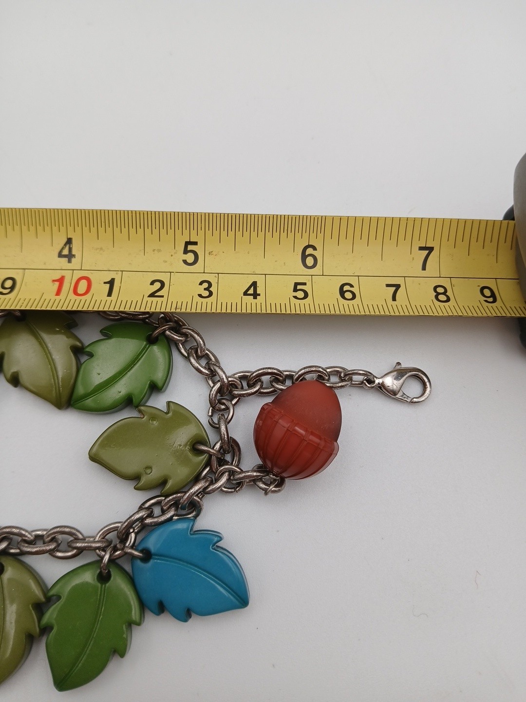FENDI Dangle Charm Bracelet Acorns Leaves Chain Link Silver Tone READ