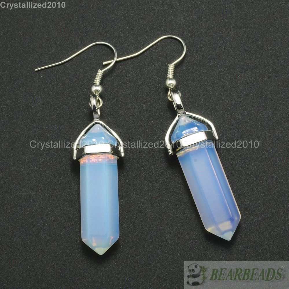 Natural Mixed Gemstone Hexagonal Pointed Reiki Chakra Healing Beads Earrings