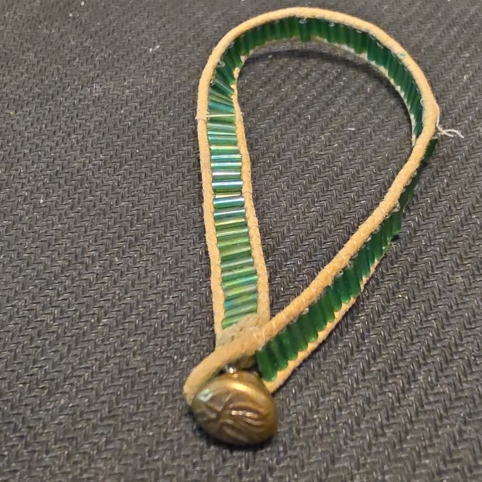 Green Leather Cord Bangle Bracelet, Button Closure, No Stone