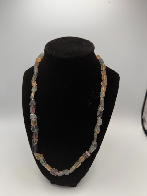Chunky Rainbow Fluorite Geometric Faceted Bead Statement Necklace 47.12g