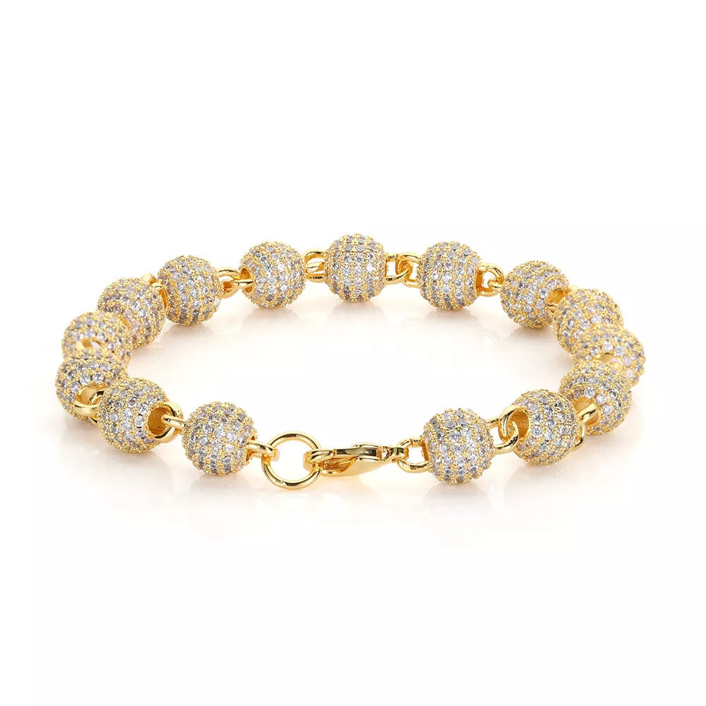 8mm White Gold Plated Iced Out Solid Cubic Zirconia Cuban Link Bracelet For Men