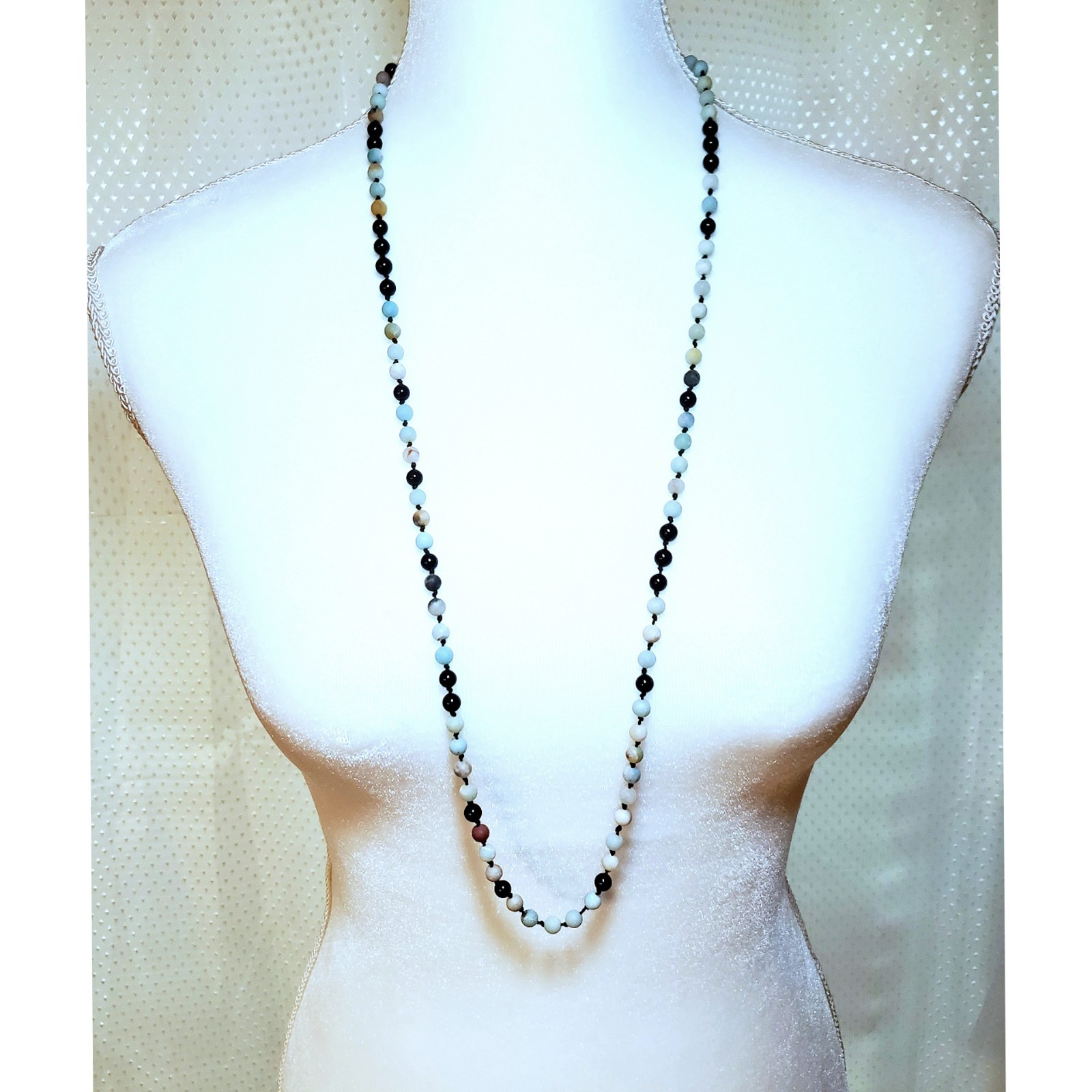 Amazonite Long Beautiful Faceted Knotted Necklace