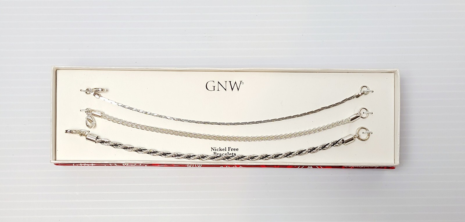 GNW 3 Nickle Free Silvertone 7″ Bracelets Boxed Gift Set