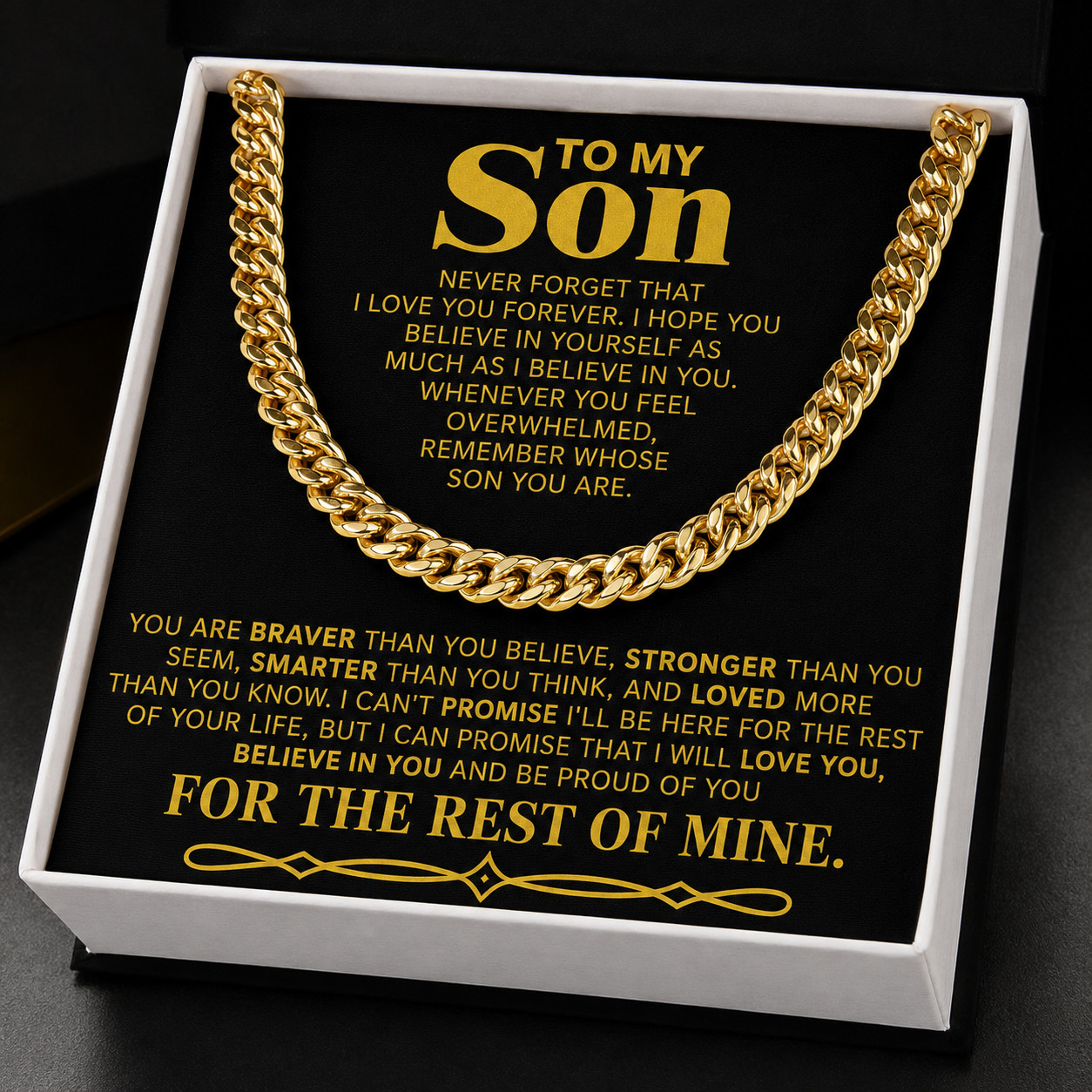 To My Son Cuban Link Chain Necklace Gift from Mom Dad Birthday Present