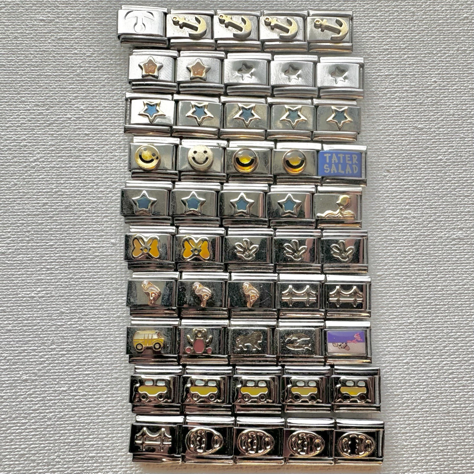 50 Pieces ITALIAN CHARMS 9 MM lot #558 Wholesale New Old Stock NOS Link Pieces