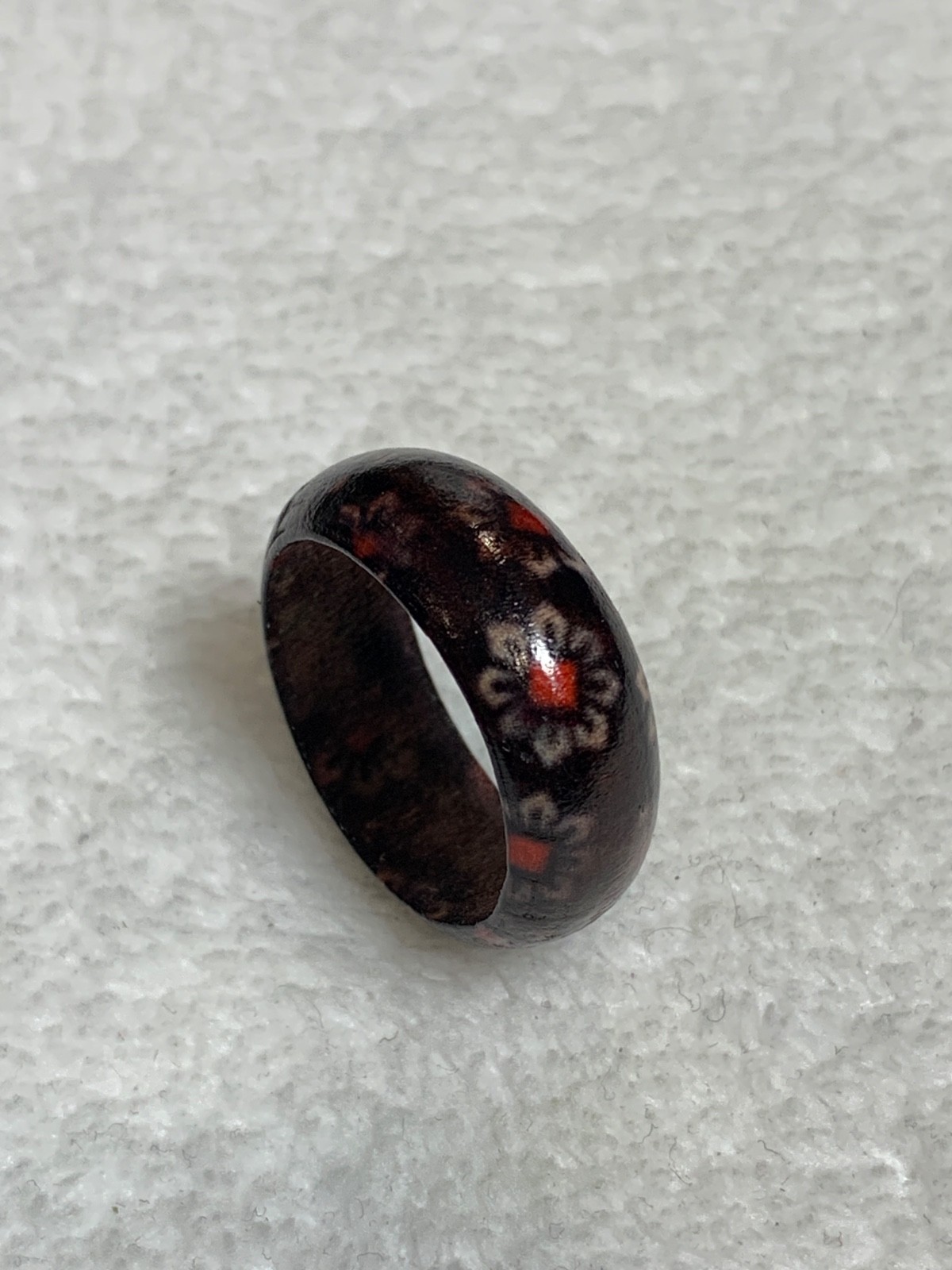 African Totem Ethnic Stamped Pattern Wood Ring Size 10.5