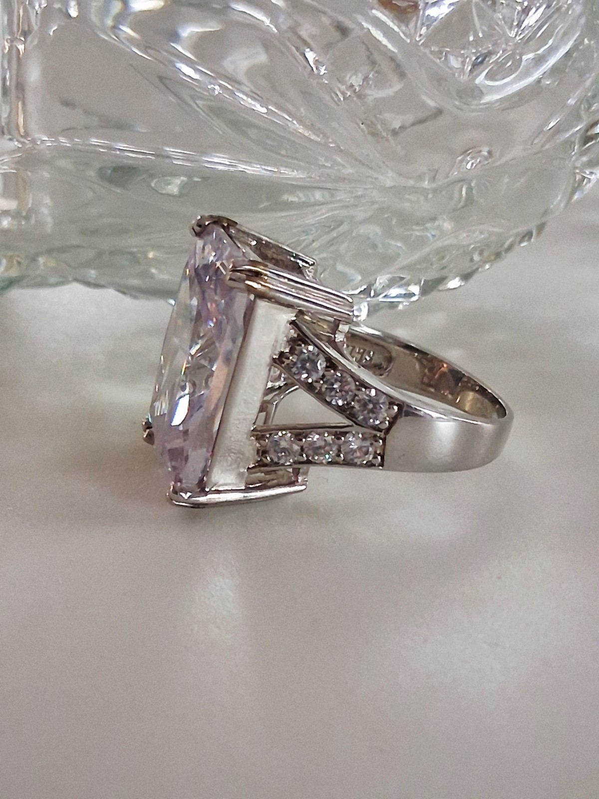 Emerald Cut 27 Carats Platinum Plated Statement Ring Size 8 SETA Palm Beach