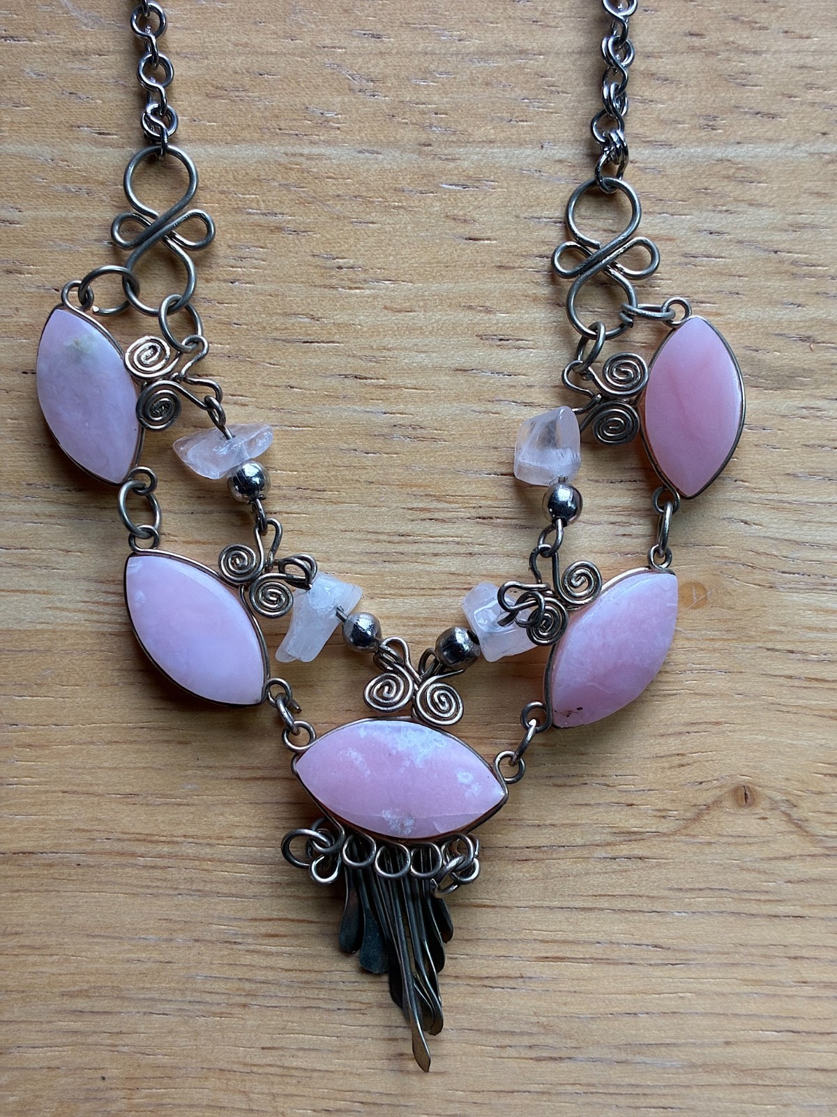 Lot Of 5 Peruvian Alpaca Silver Wire Wrapped Semi Precious Stone Bead Necklaces