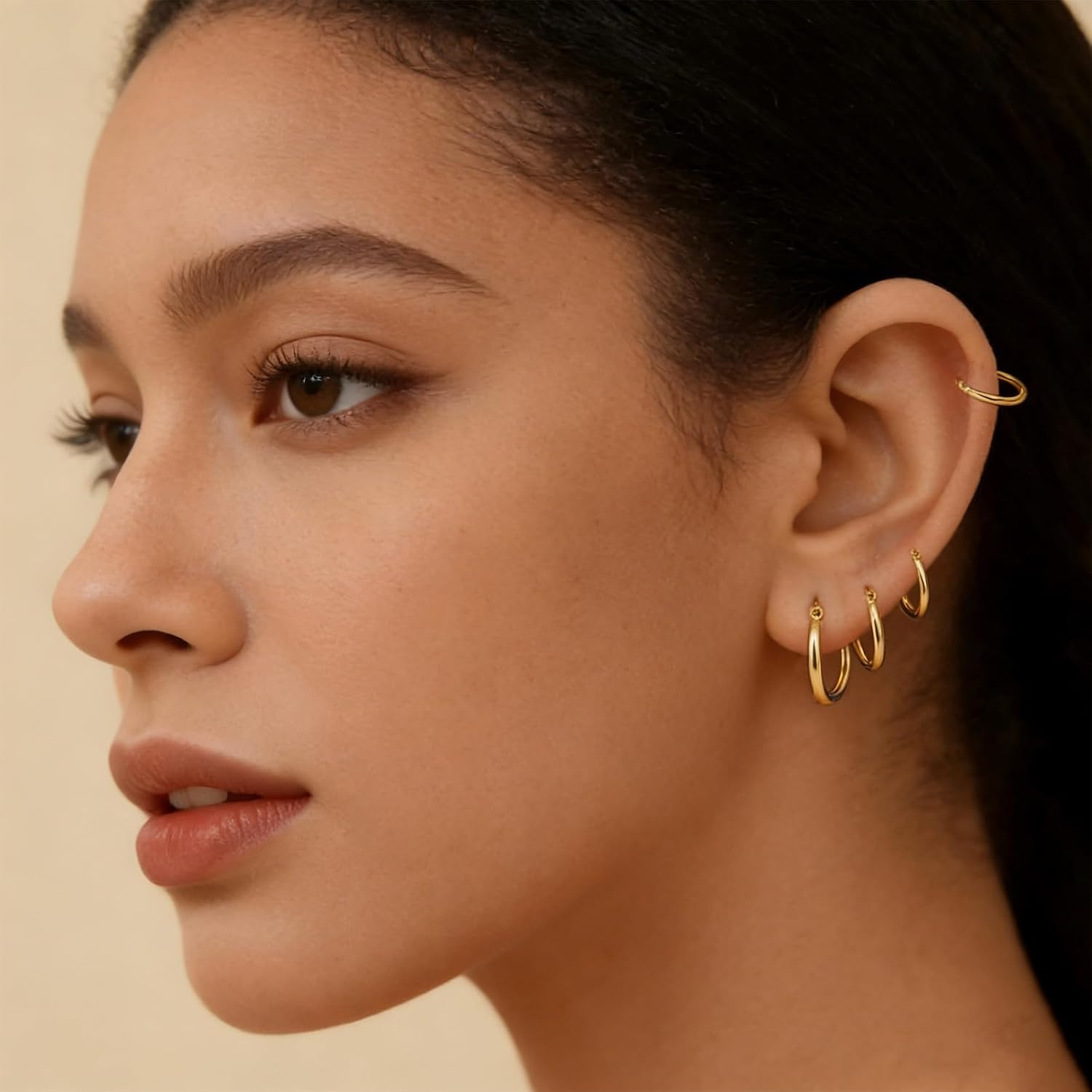 4 Pairs Gold Silver Hoop Earrings Set, 14K Gold Plated 316L Stainless Steel Hugg