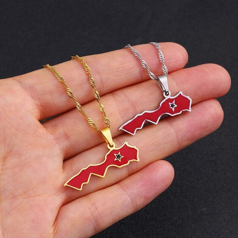 Morocco Map Flag Necklace Chain Pendant