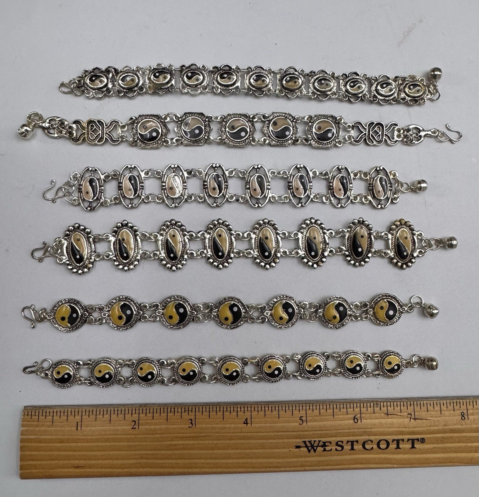 Vintage Ying Yang Charm Bracelets – Silver-Tone Linked Design (Multiple Styles)