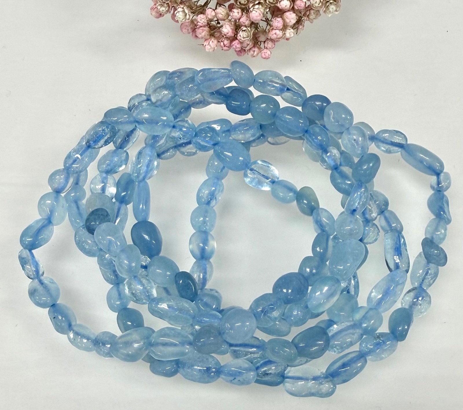 Wholesale Lot 6 Pcs 6mm Aquamarine Tumble Stretch Bracelet Natural Crystal