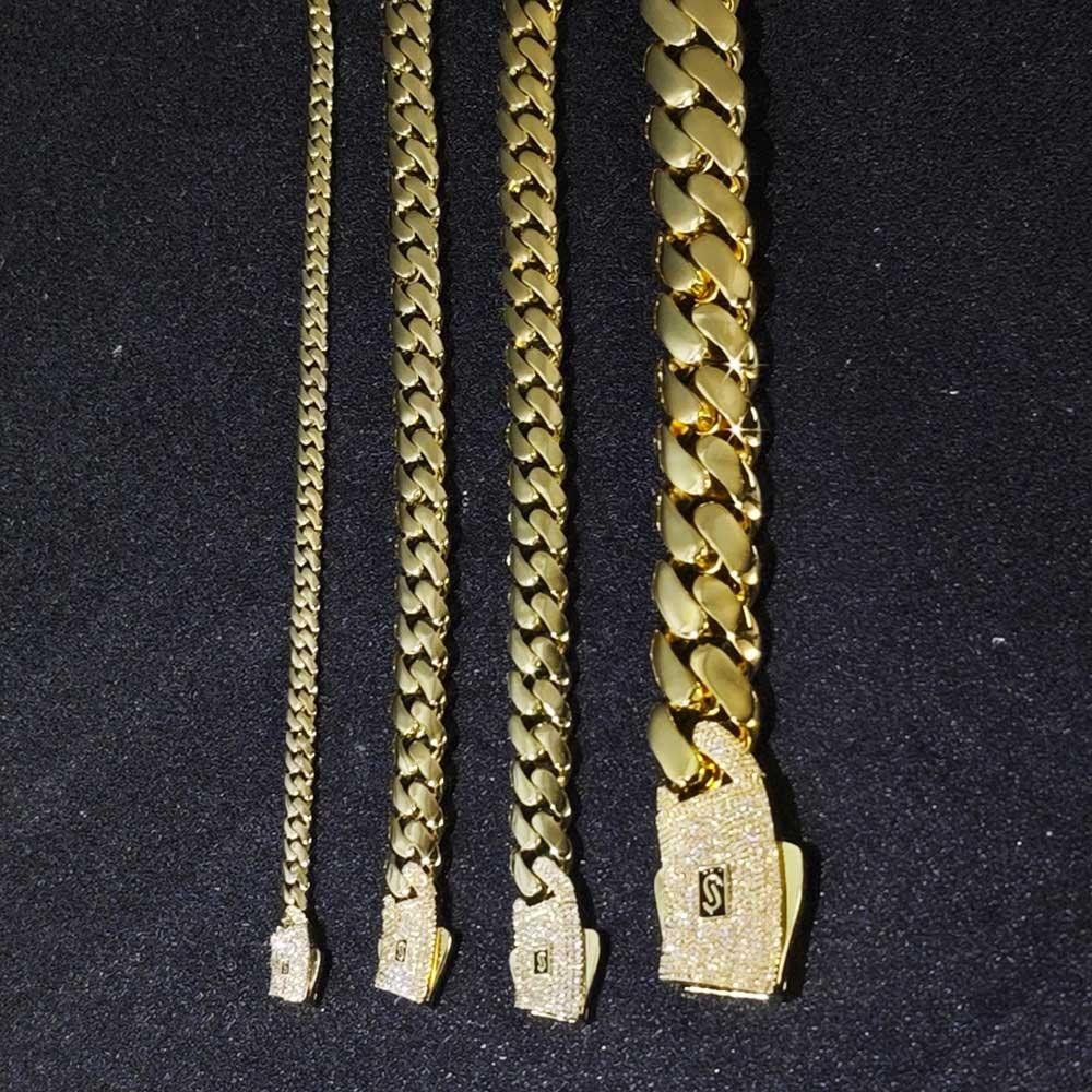 6/8/10/12/15/20mm Cuban Chain Necklace Hip Hop 14k Gold Plating Bracelet Jewelry