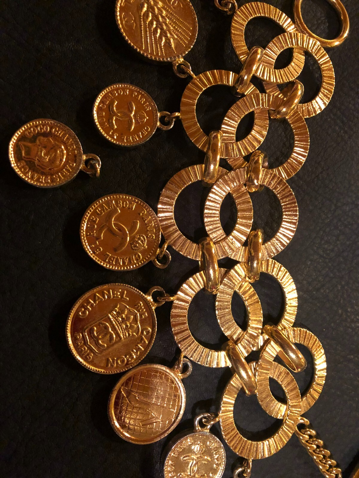 CHANEL Bracelet Bangle AUTH Coco CC Mark Vintage Rare Coin Medal Gold icon 25 FS