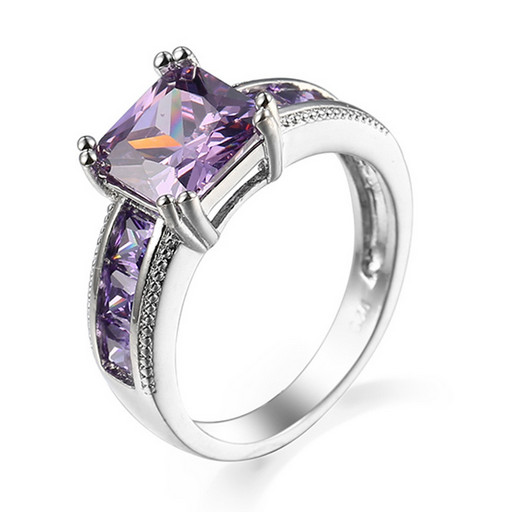 Bright Square Pink Topaz Amethyst Zirconia Silver Rings Size 6-10 Holiday Gift