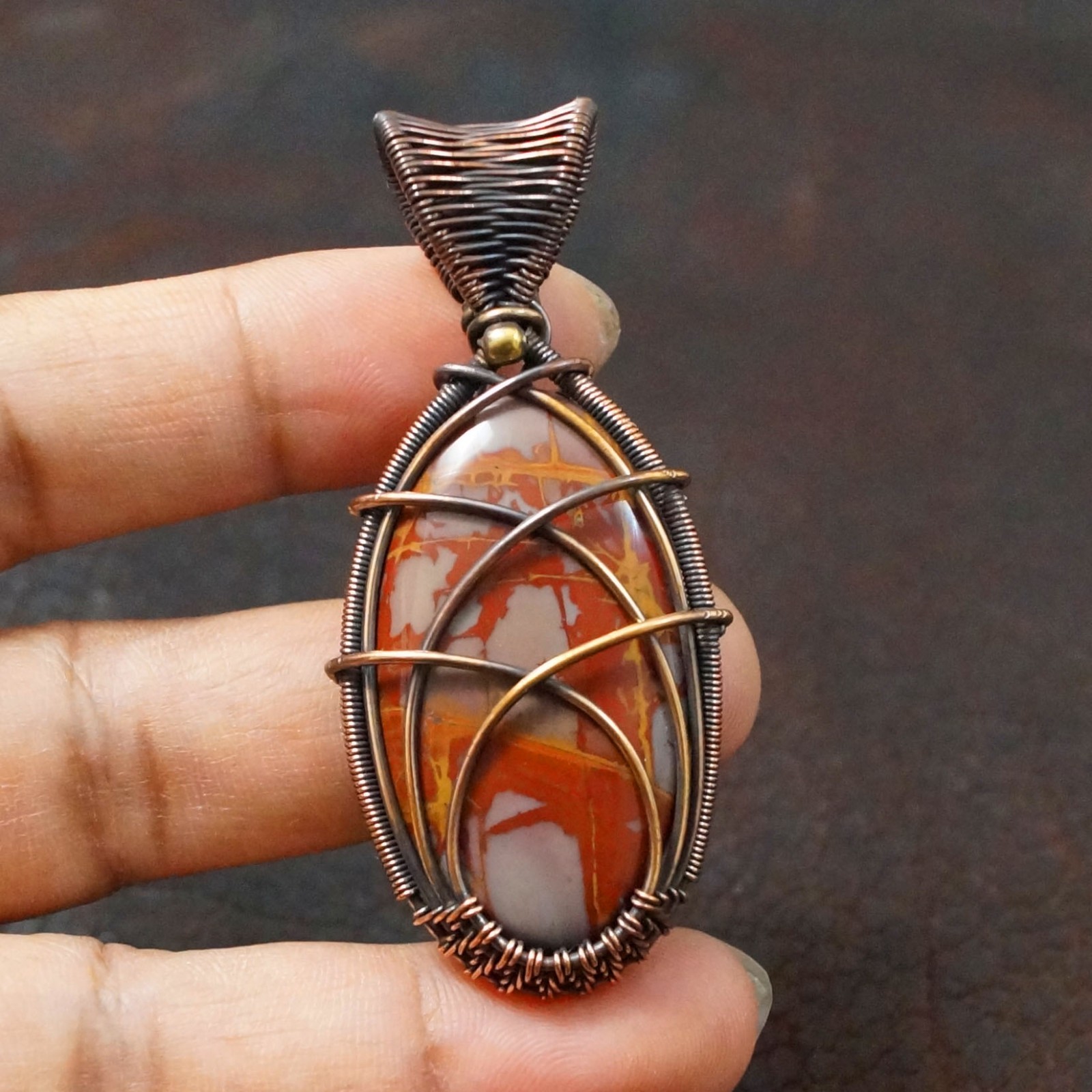 Handmade Noreena Jasper Copper Wire Wrapped Pendant Gems Jewelry (PD-194