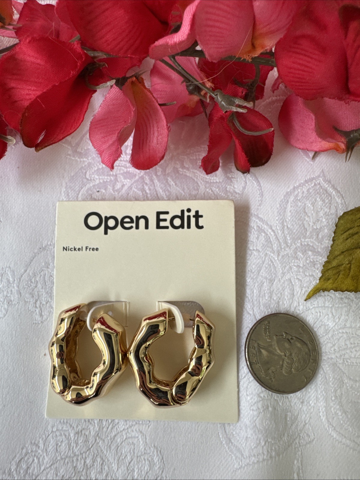 OPEN EDIT Molten Clicker Textured Hoops Gold Rhodium Nickel Free Earrings NEW