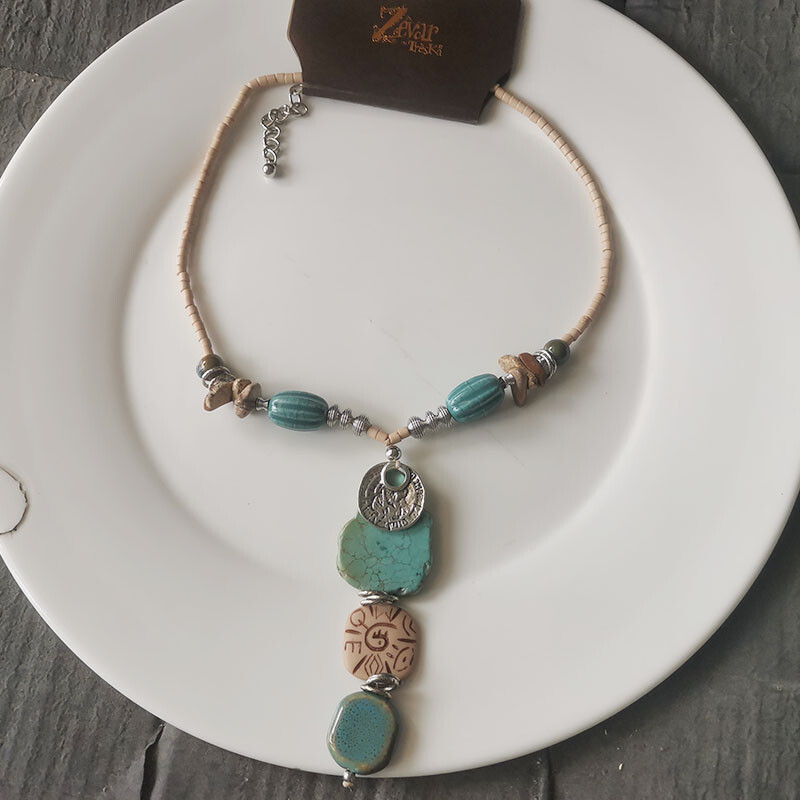 New 20″ Zevar By Treska Boho Stone Pendant Necklace Retro Women Vacation Jewelry