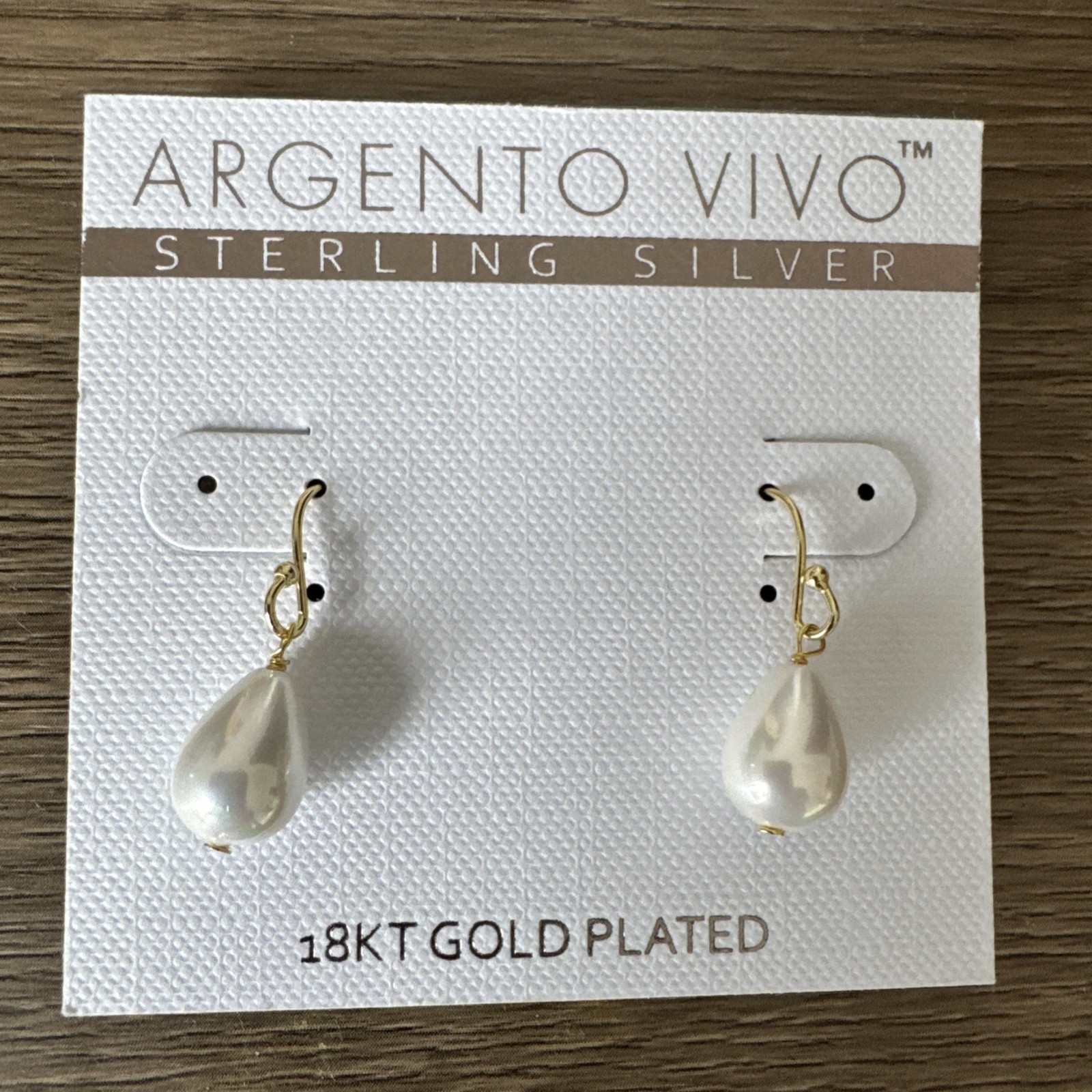 Argento Vivo Freshwater Pearl & Hook Droplet Earrings 18K Gold Plate New