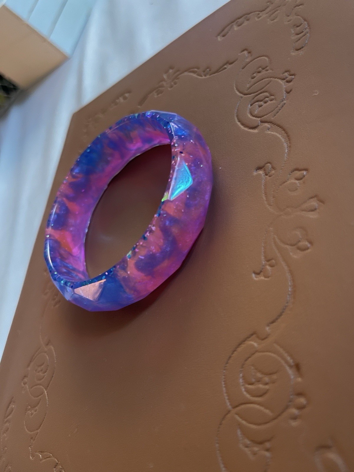 Purple & Blue Resin Stackable Round Bangle Bracelet, No Closure, No Stone