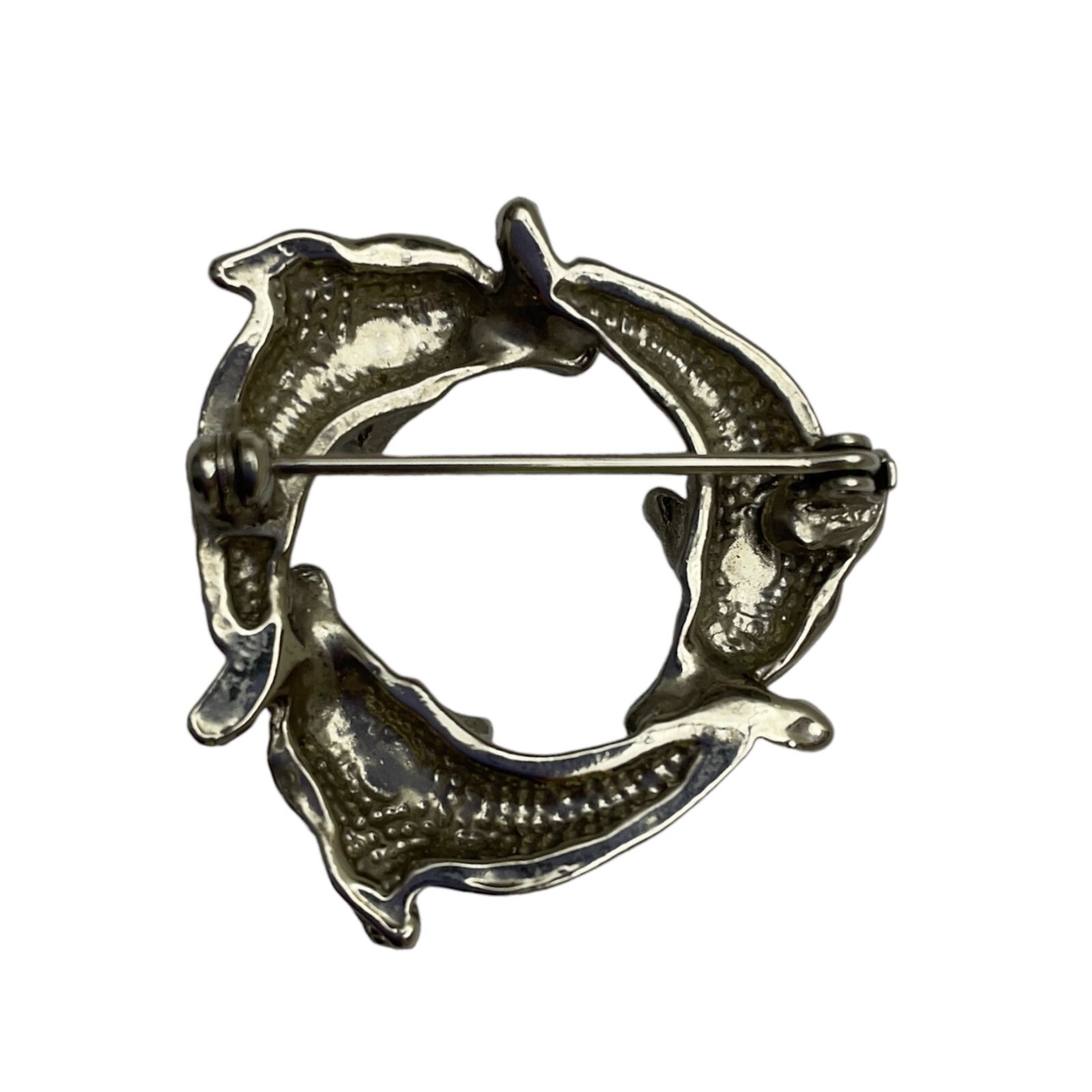 Silver Metal Dolphins Brooch Beachy Silver Jewelry Coastal Sea Life Pin