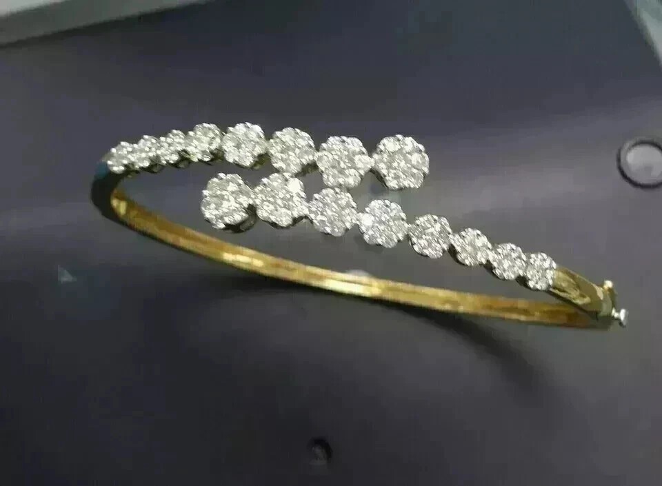5 Ct Round Cut Moissanite Women’s Bangle Bracelet 14K Yellow Gold Plated