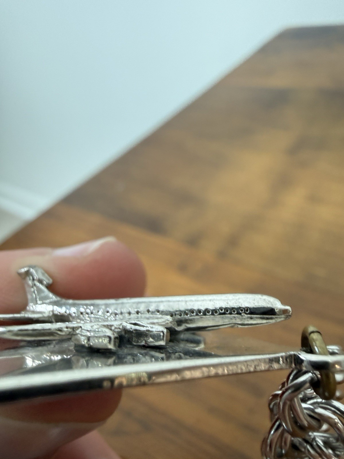 VTG Sterling Silver Chain Link Airplane Charm Boeing 747 Chunky Retro Bracelet