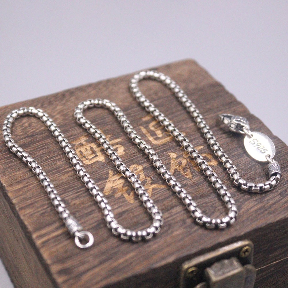 Solid 925 Sterling Silver 3mm Box Link Chain Necklace 19.7inch For Women Men