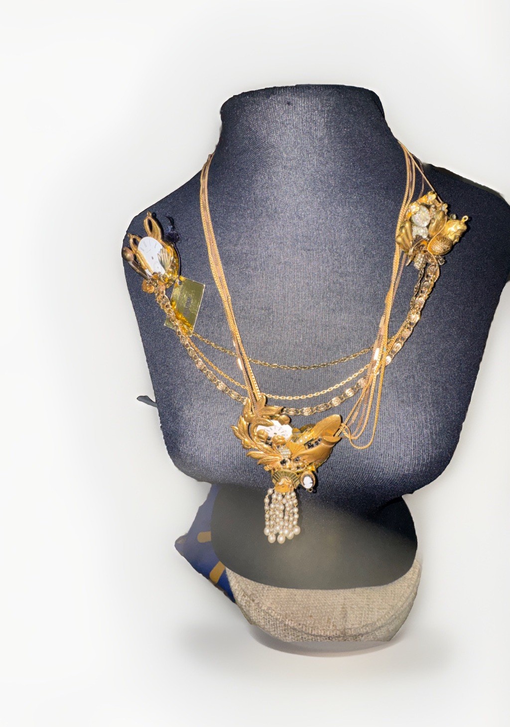 John Wind-Hilary Jay MAXIMAL ART Mixed Metal Clock HandCopper Pearl Brooch Chain