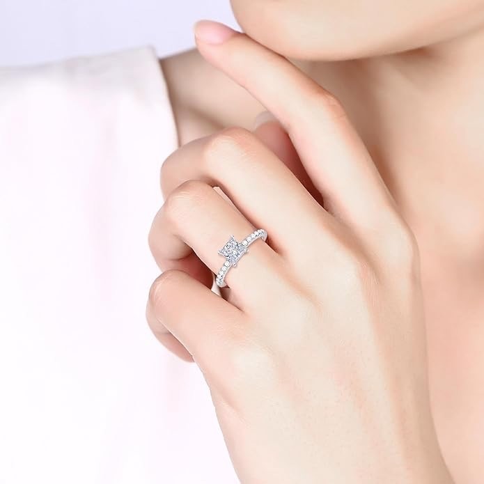 Solid 14K White Gold Princess Cut Moissanite Engagement Ring 1CT, Size 5.5