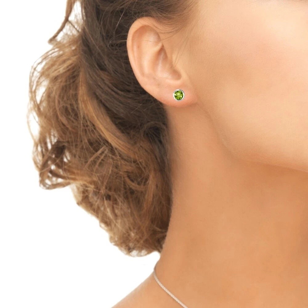 4-Pair Set Sterling Silver Gemstone Bezel-Set Solitaire Round 5mm Stud Earrings