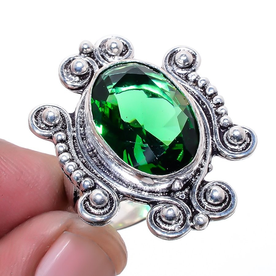 Tsavorite Quartz Gemstone 925 Silver Plated Jewelry Ring s.7 T2911