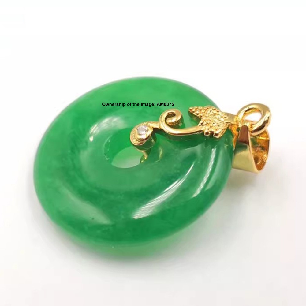 NEW Yellow Alloy Heating Jade Pendant Women Men Green Jade Safe-Circle Pendant