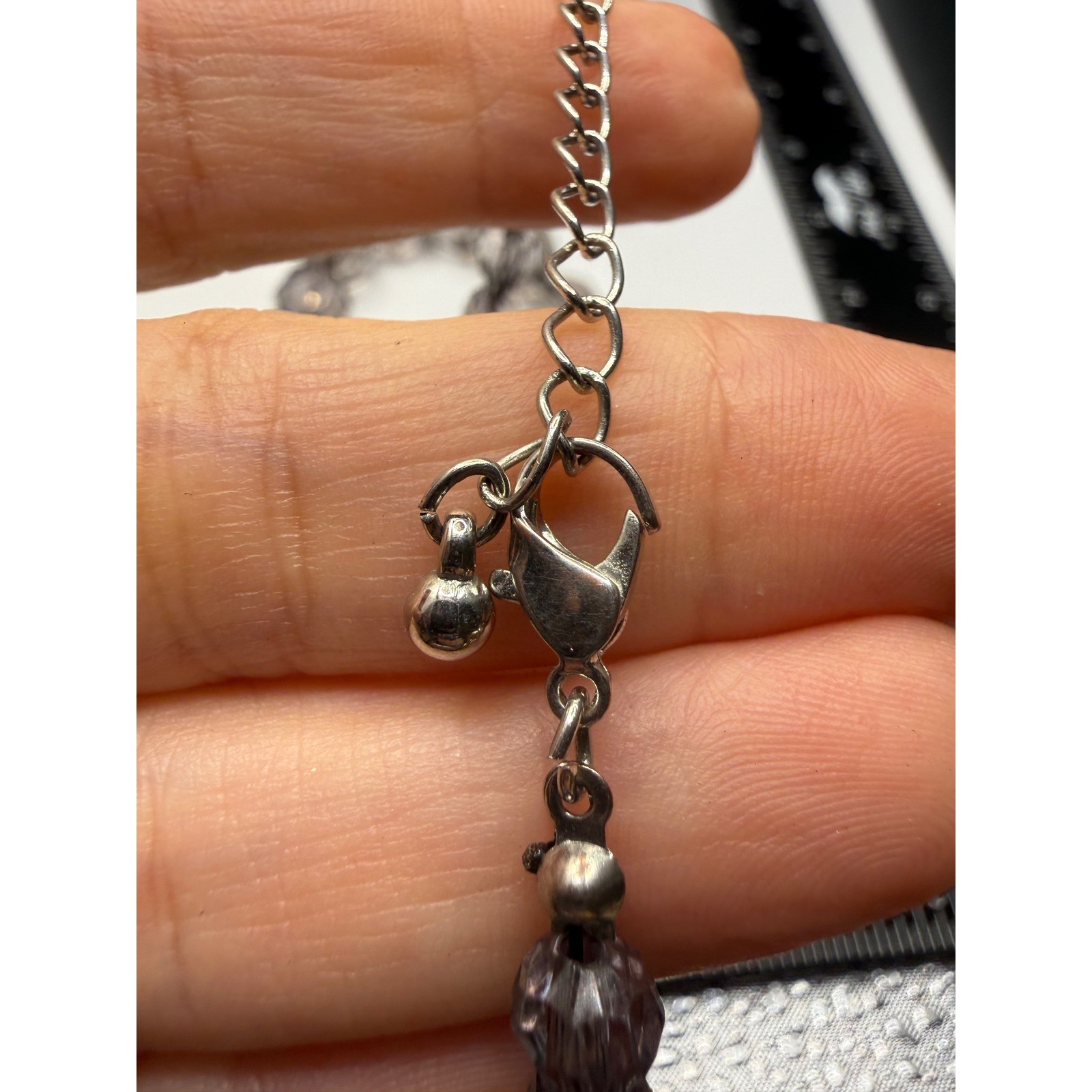 Smoky Grey Faceted Graduated Bead Necklace Silver Tone Adjustable 18-20.5 Inch