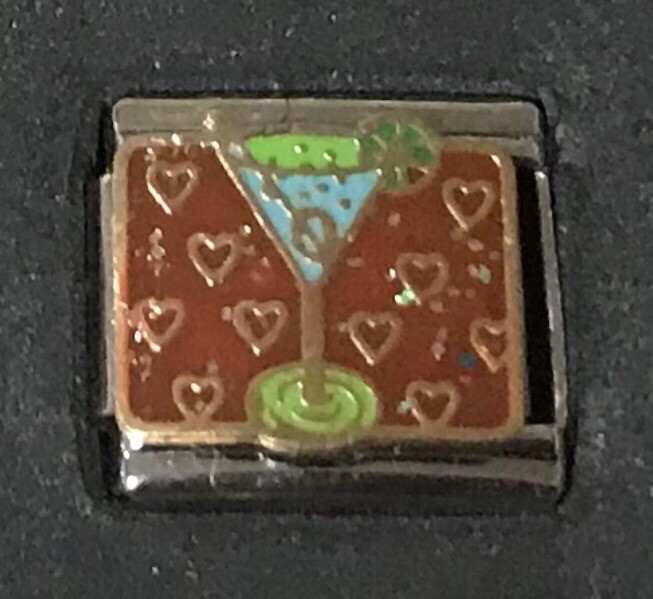 Cocktail Drink Bubbly Hearts Wholesale Italian Charm Enamel Link 9MM K50