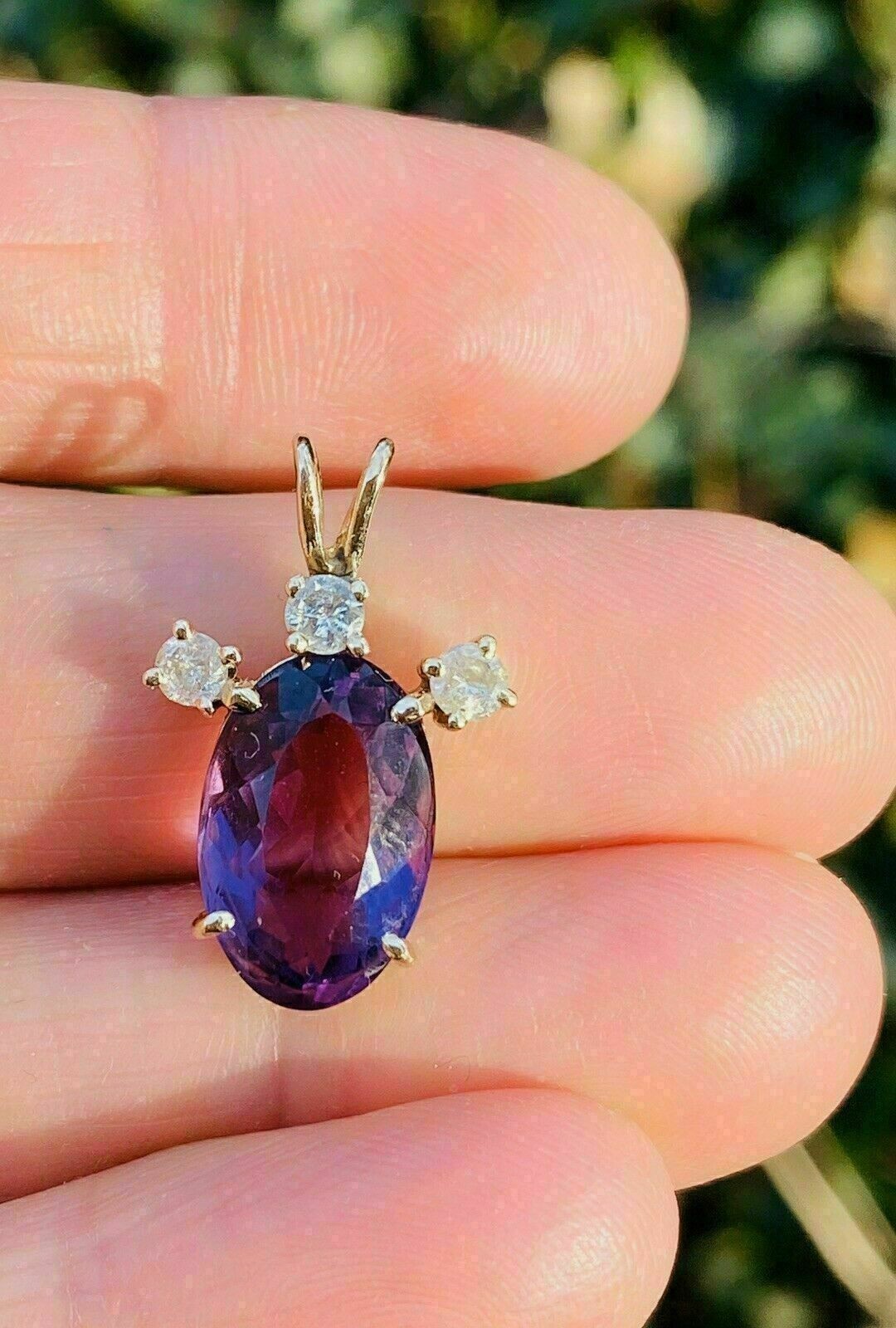 fine 3.0Ct Oval Cut Amethyst & Diamond Solitaire Pendant 14k Yellow Gold Finish