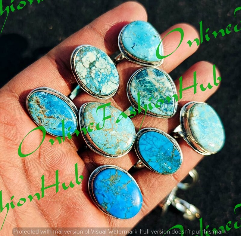 “Wholesale Lot of Turquoise Gemstone Rings – 925 Sterling Silver Plated Jewelry”