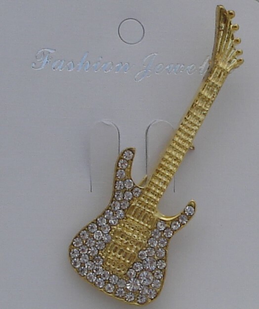Electric Guitar Music Instrument w/Crystal Super Sparkling Rhinestone Brooch Pin