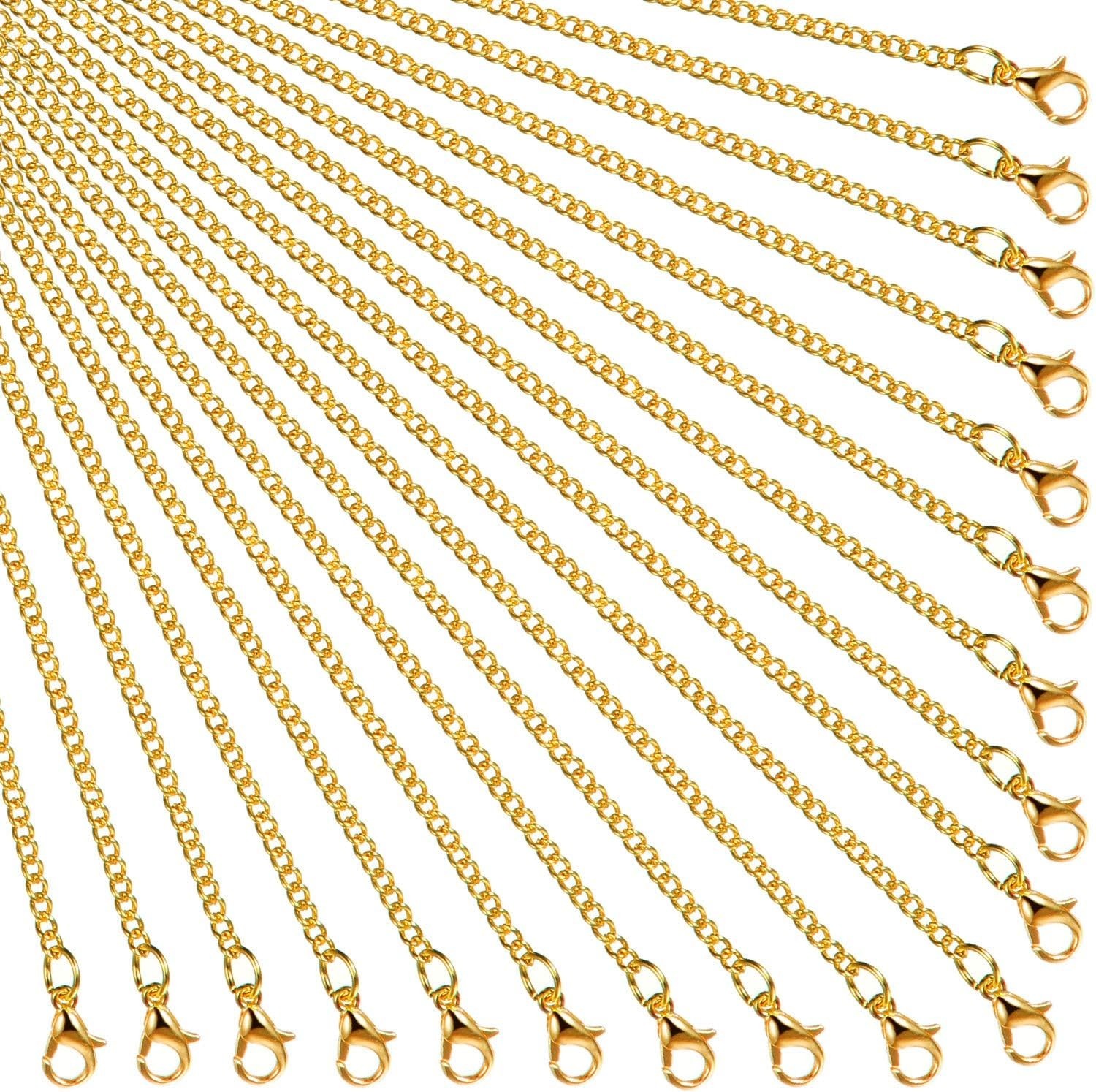 24 Pack Gold Plated Necklace Chain for Women Bulk 16-26 Inch 2 Mm Gold Plated DI