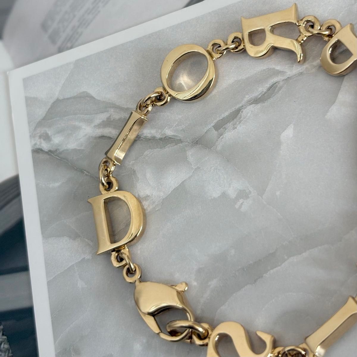 Christian Dior Logo Letters Chain Bracelet Gold Tone Accessory 19.5cm w/Box