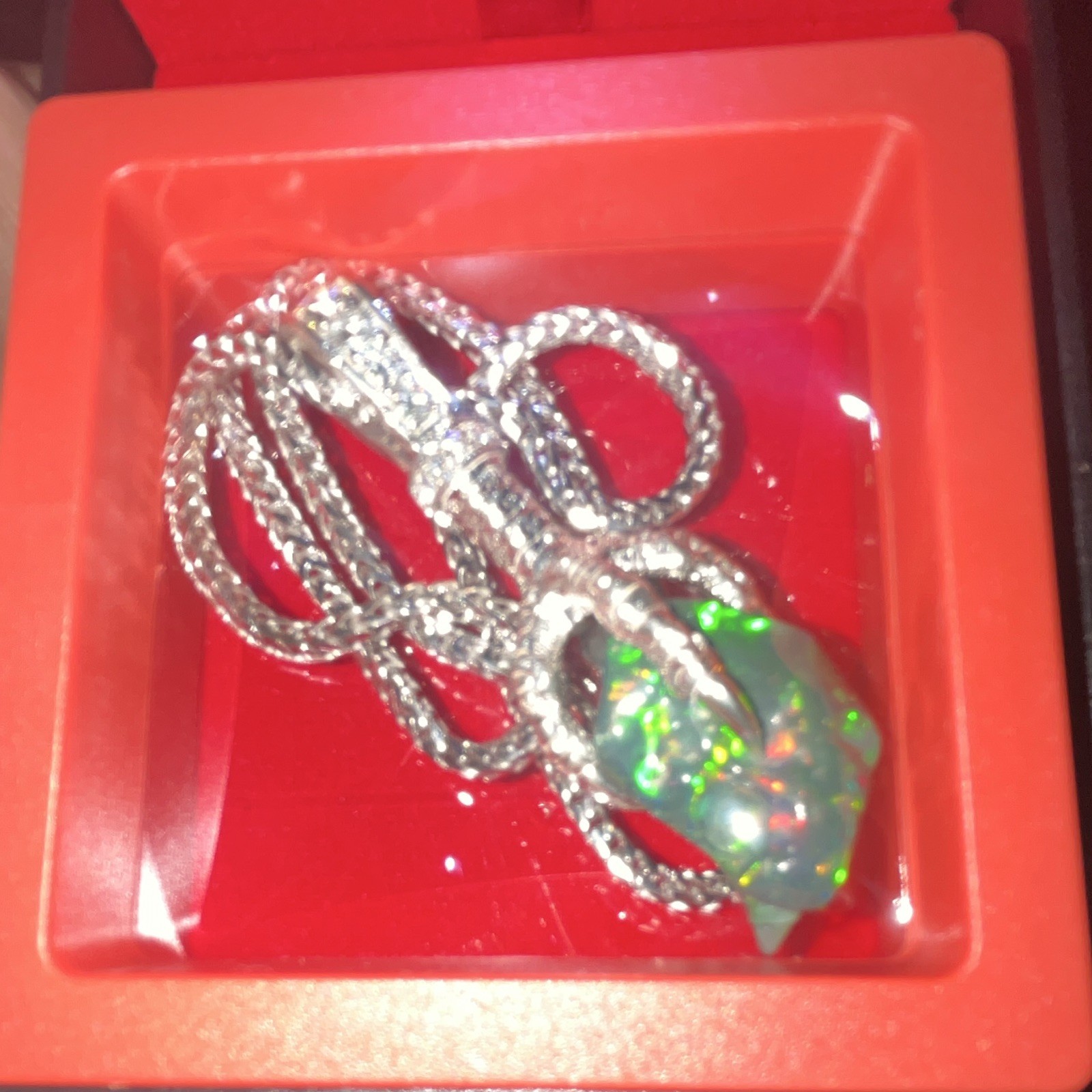 TraxNYC Eagle claw w/lab grown diamonds holding multicolored opalSilverRopeChain