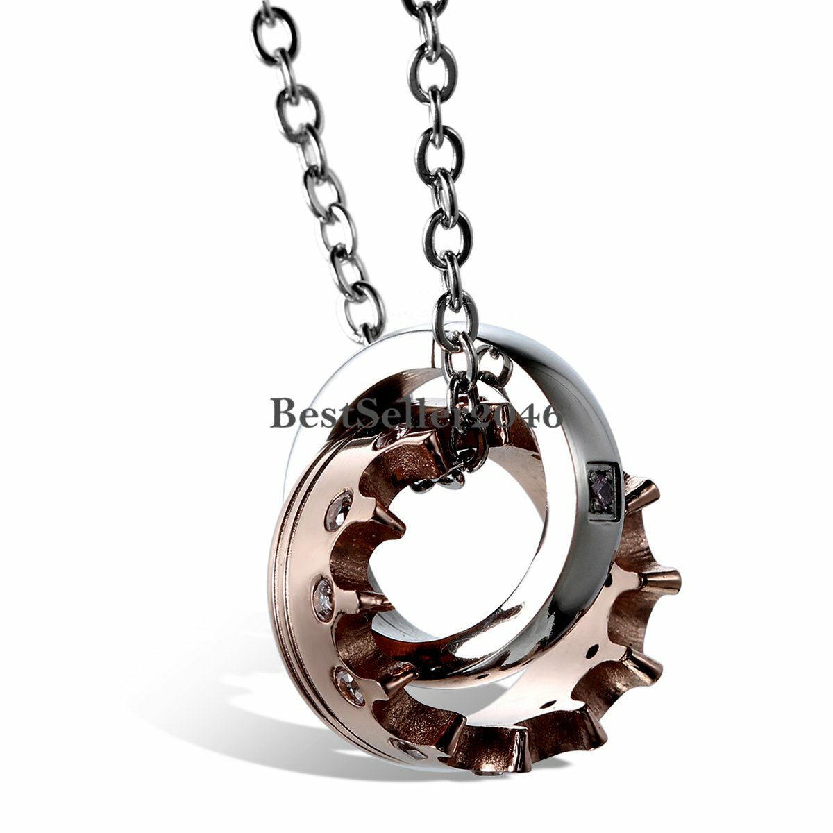 2PCS Stainless Steel His Queen Her King Crown Ring Pendant Couple Necklace Gift