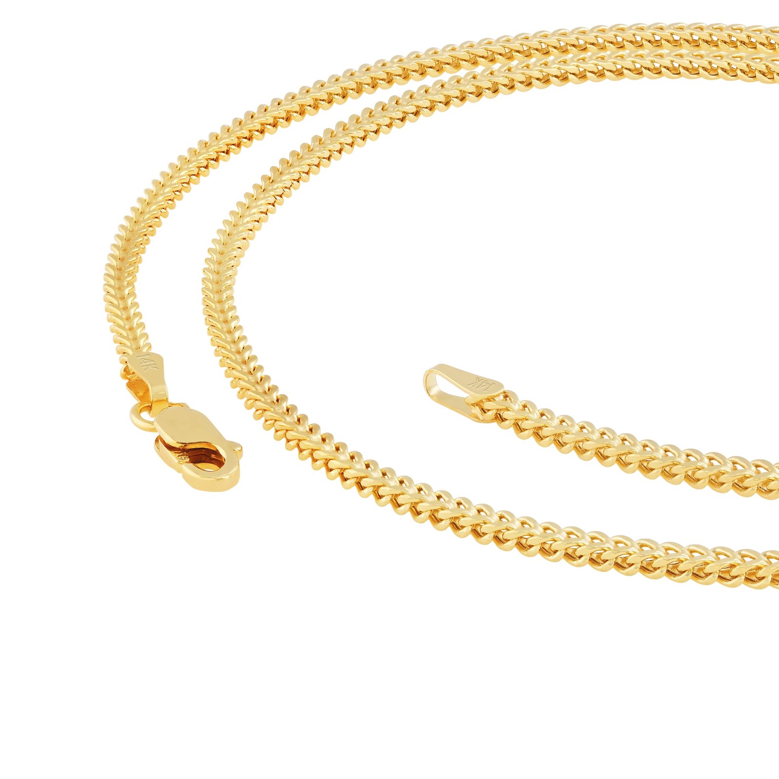 14K Yellow Gold 1.5mm-5mm Franco Square Box Chain Necklace Mens Womens 16″- 30″