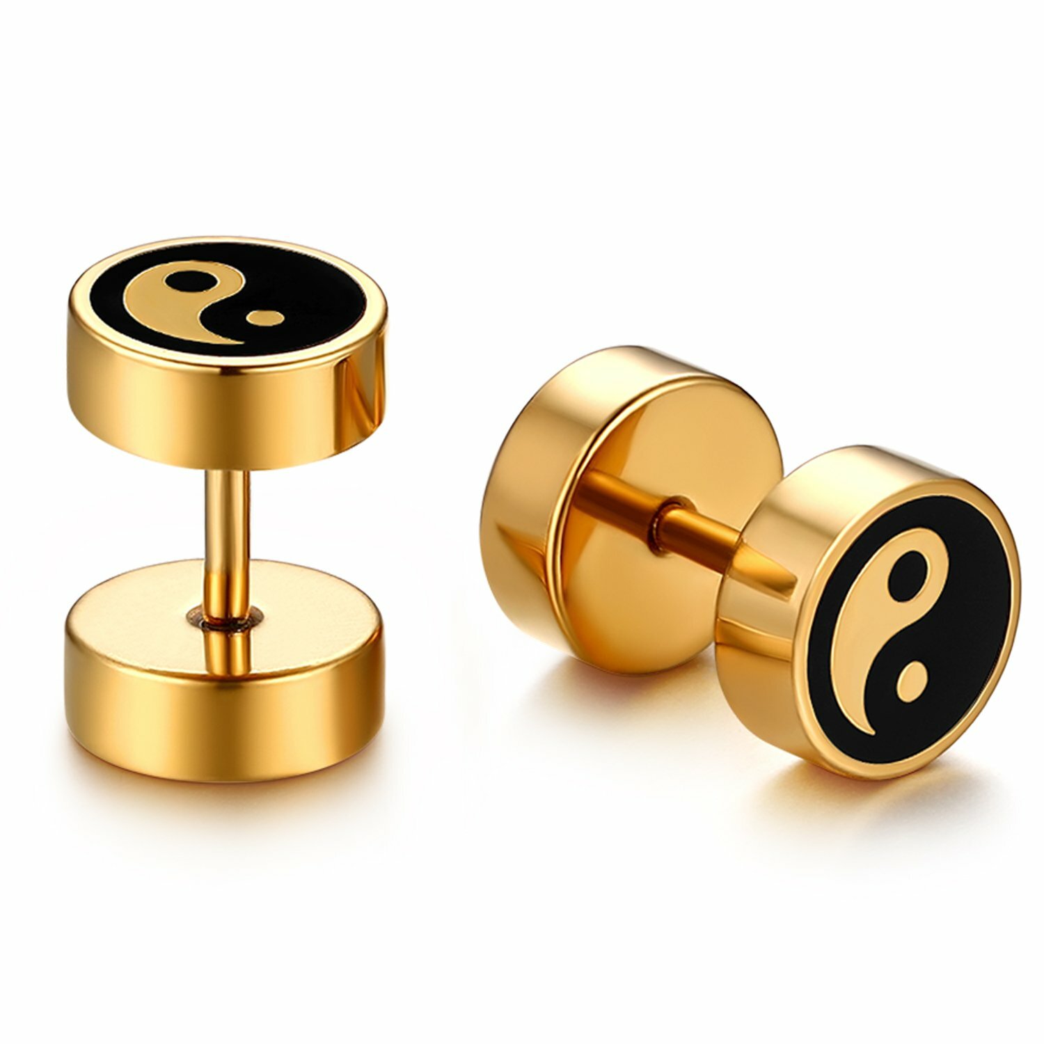 3 Pairs Yin Yang Barbell Ear Studs Earrings Stainless Steel Earrings Women Men
