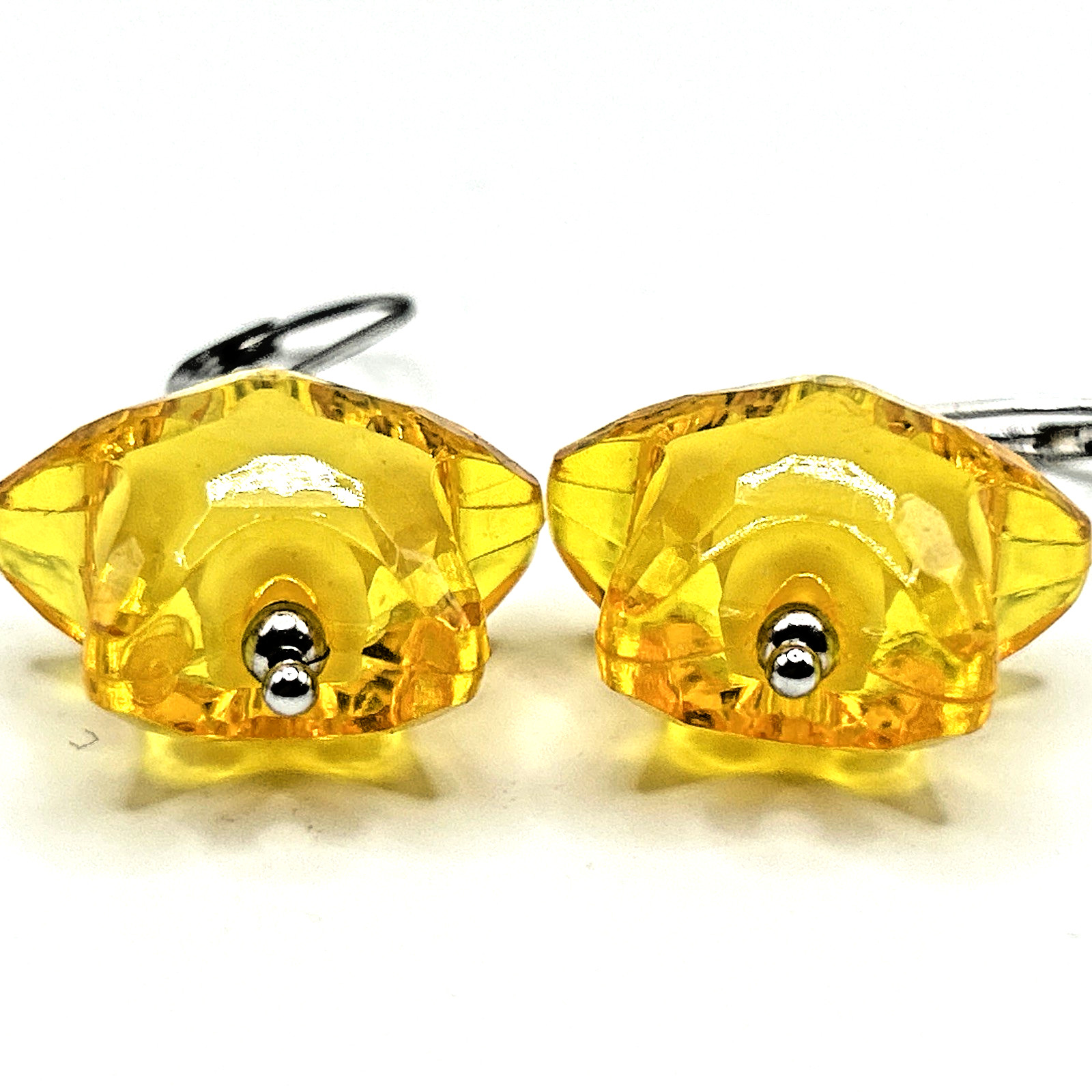 Big Chunky Yellow-Orange Acrylic Puffed Stars Leverback Dangle Drop Earrings