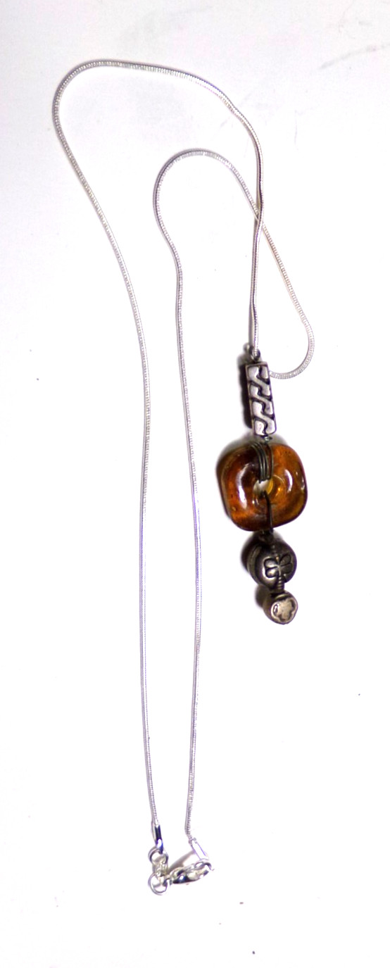 Artisan Gem & Metal Assemblage Pendant Necklace 18″ Chain AM31