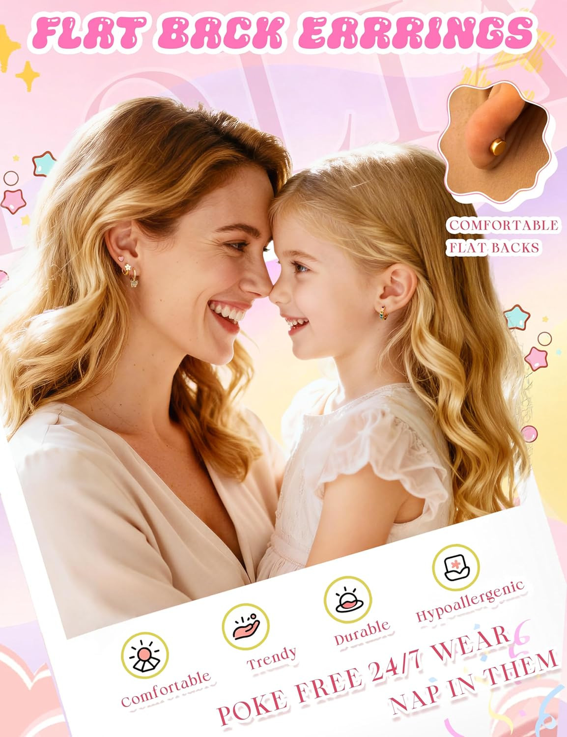 Hypoallergenic Earrings for Girls Flat Back-Stainless Surgical Steel Earrings fo